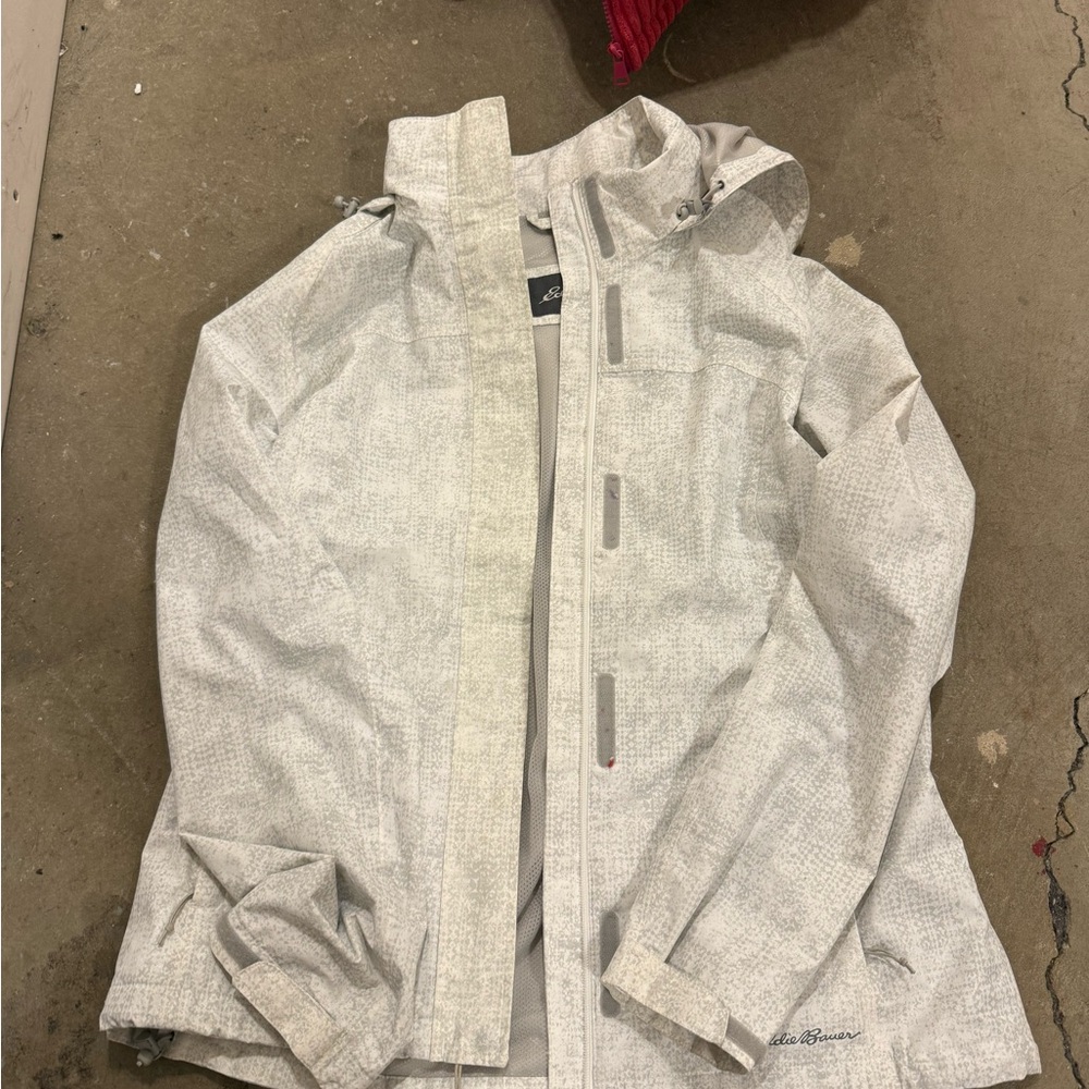 Eddie Bauer Light Gray/White Hooded Jacket (Rain)